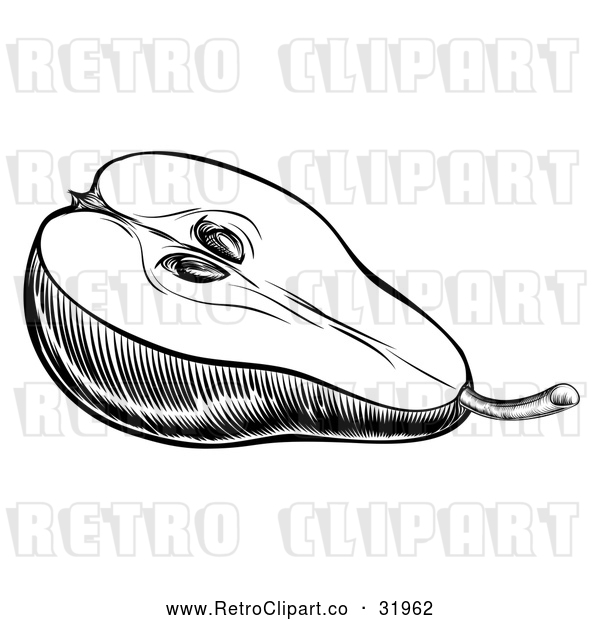 Vector Clip Art of a Retro Black Halved Pear