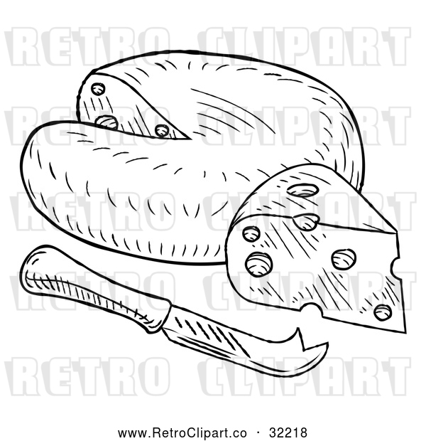 Vector Clip Art of a Retro Black Knife and Cheese Wedge
