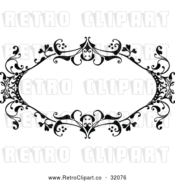 Vector Clip Art of a Retro Black Ornate Floral Frame