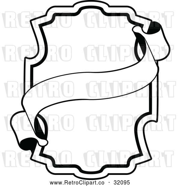 Vector Clip Art of a Retro Black Ornate Frame with a Banner