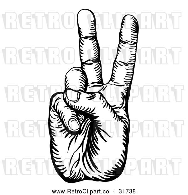 Vector Clip Art of a Retro Black Peace Hand