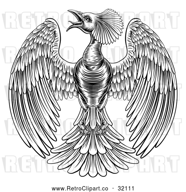 Vector Clip Art of a Retro Black Phoenix Firebird