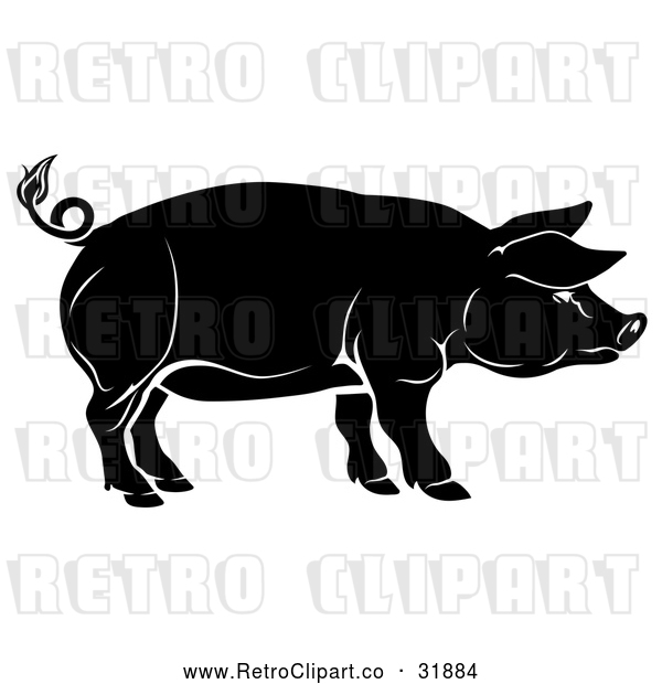 Vector Clip Art of a Retro Black Pig in Profile