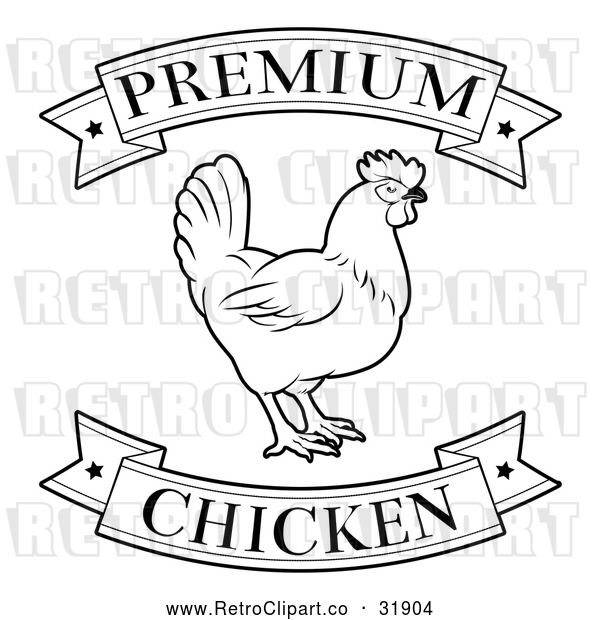 Vector Clip Art of a Retro Black Premium Chicken Food Banners and Hen