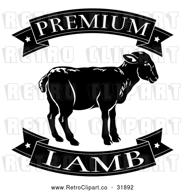 Vector Clip Art of a Retro Black Premium Lamb Food Banners and Sheep