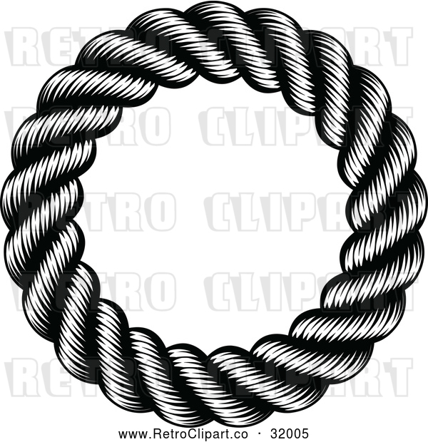 Vector Clip Art of a Retro Black Round Nautical Rope Frame