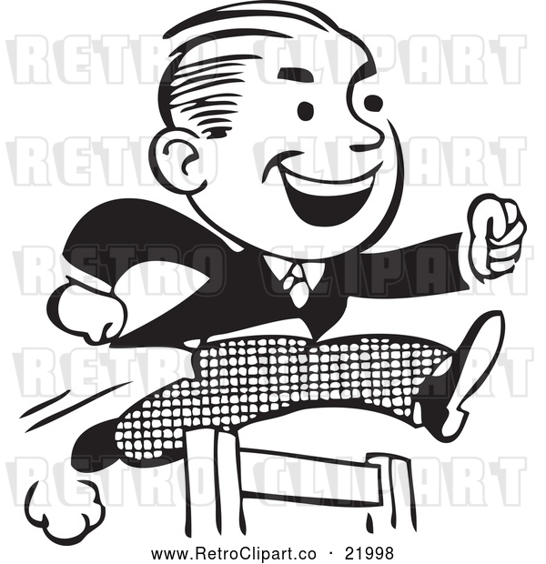 Vector Clip Art of a Retro Business Man Leaping a Hurdle