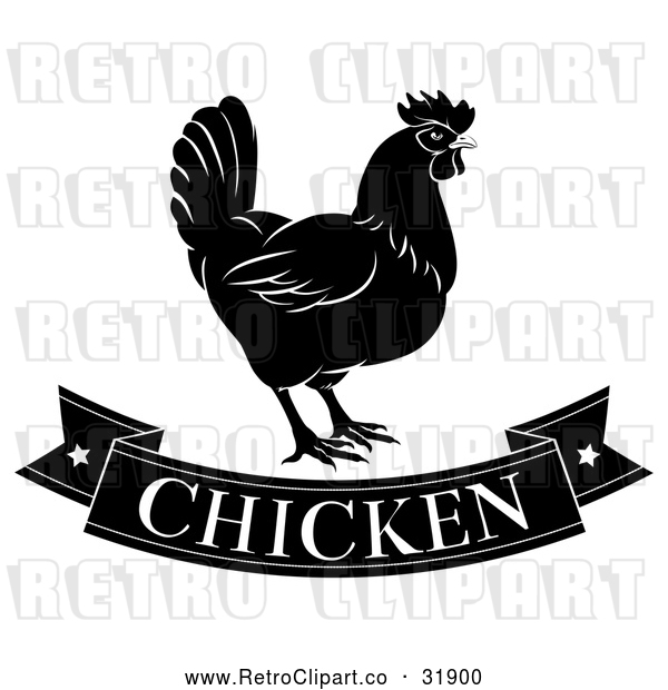 Vector Clip Art of a Retro 'Chicken' Banner Below a Hen in Black