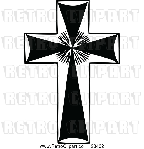 Vector Clip Art of a Retro Cross with Rays
