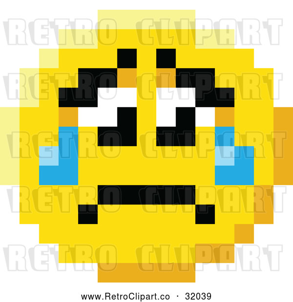 Vector Clip Art of a Retro Crying Sad 8 Bit Smiley Face