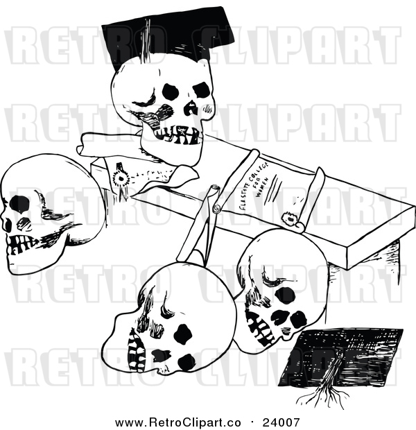 Vector Clip Art of a Retro Diploma Beside Post Graduate Skulls
