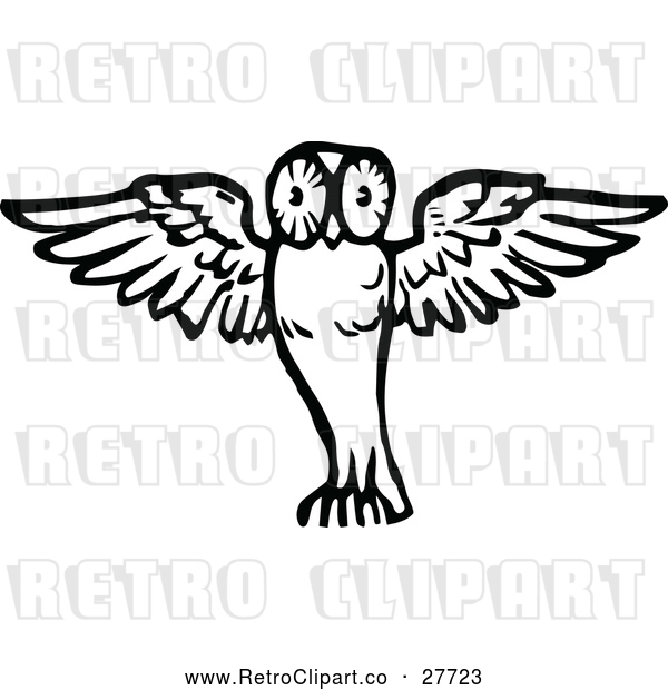 Vector Clip Art of a Retro Flying Owl