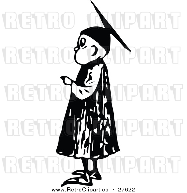 Vector Clip Art of a Retro Graduate Boy Pointing Finger at Graduation