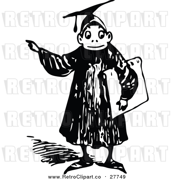 Vector Clip Art of a Retro Graduate Boy Pointing Finger While Smiling