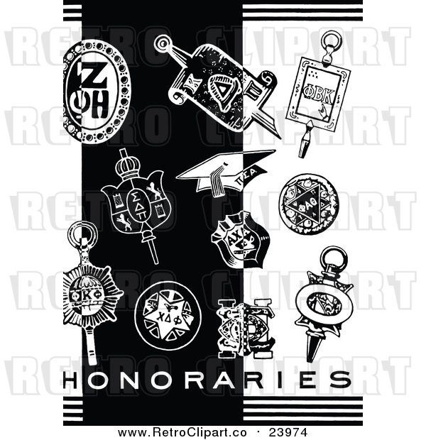 Vector Clip Art of a Retro Graduation Items Beside 'Honararies' Text