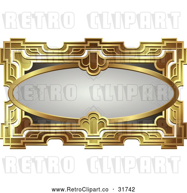 Vector Clip Art of a Retro Gray Oval and Gold Frame with Blank Space