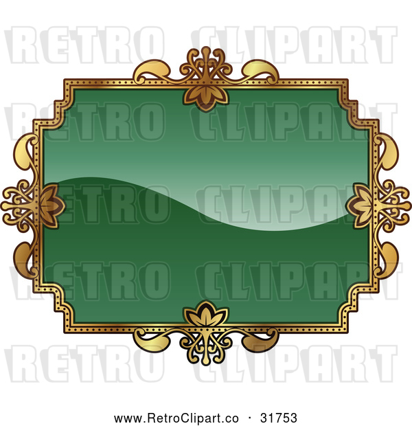 Vector Clip Art of a Retro Green and Gold Frame with Blank Space for Text