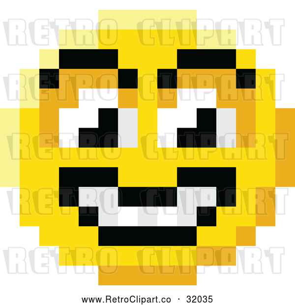 Vector Clip Art of a Retro Grinning 8 Bit Smiley Face