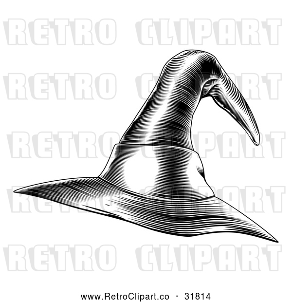 Vector Clip Art of a Retro Halloween Black and White Witch Hat