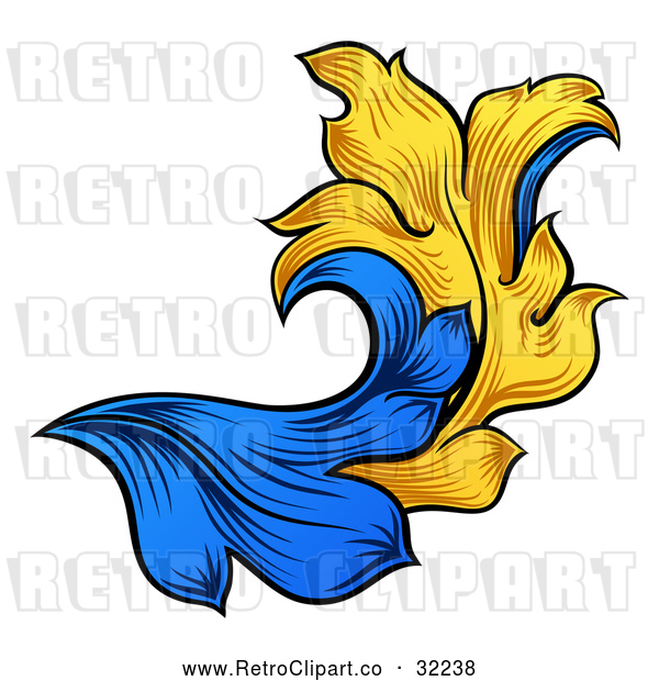 Vector Clip Art of a Retro Heraldry Floral Design Element - Blue and Yellow Theme