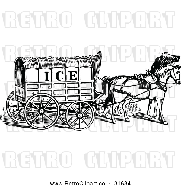 Vector Clip Art of a Retro Horse Drawn Ice Cart