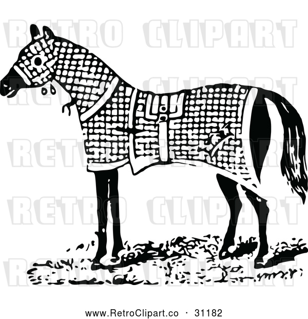 Vector Clip Art of a Retro Horse Wearing Warm Blanket