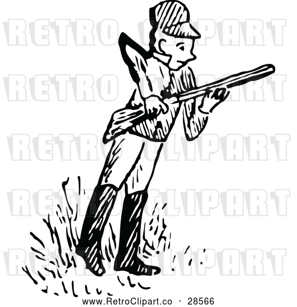 Vector Clip Art of a Retro Hunter Holding a Rifle