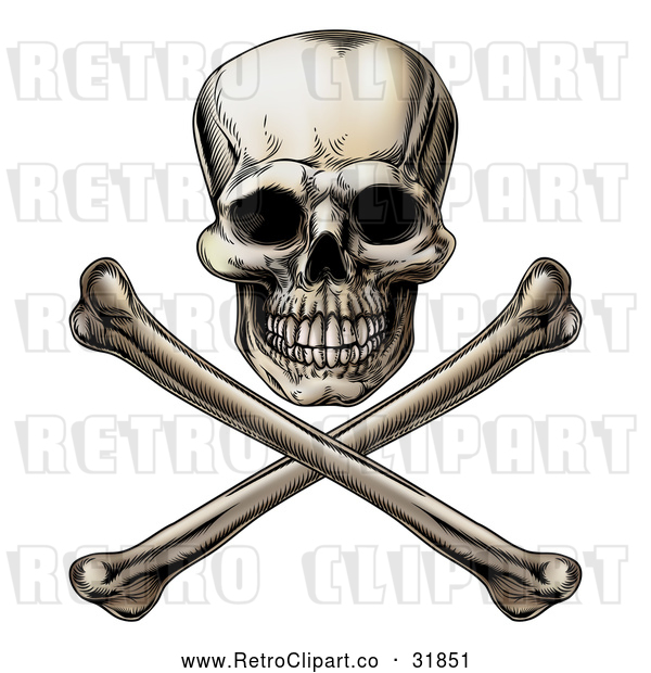 Vector Clip Art of a Retro Jolly Roger Skull with Crossbones