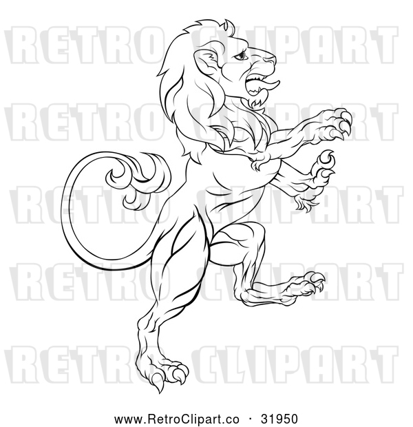 Vector Clip Art of a Retro Lion Confidently Rearing up with Hostile Intentions