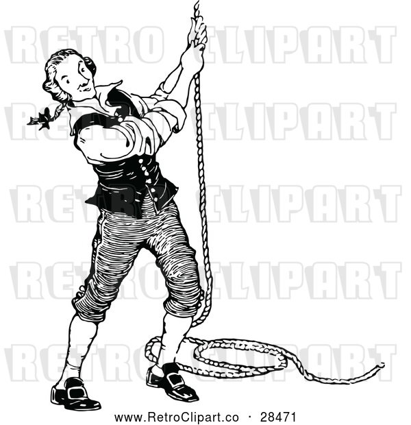 Vector Clip Art of a Retro Man Pulling on a Rope