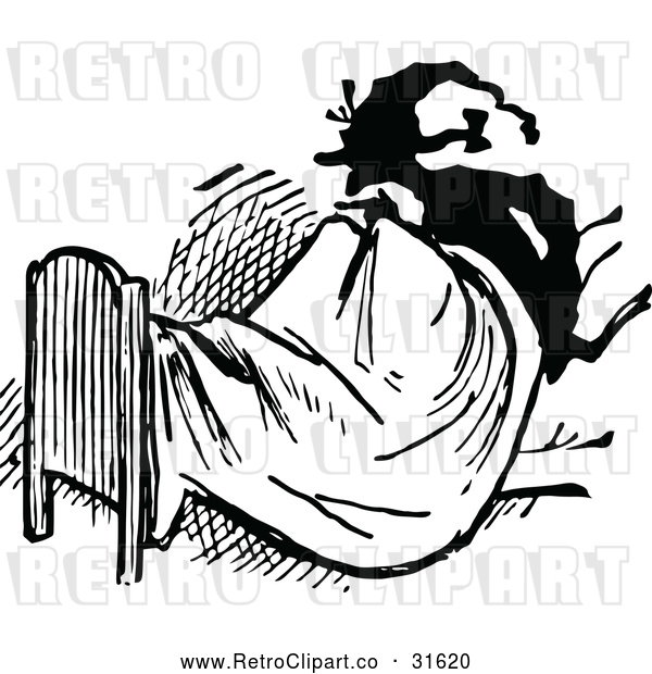 Vector Clip Art of a Retro Man Sitting up in Bed