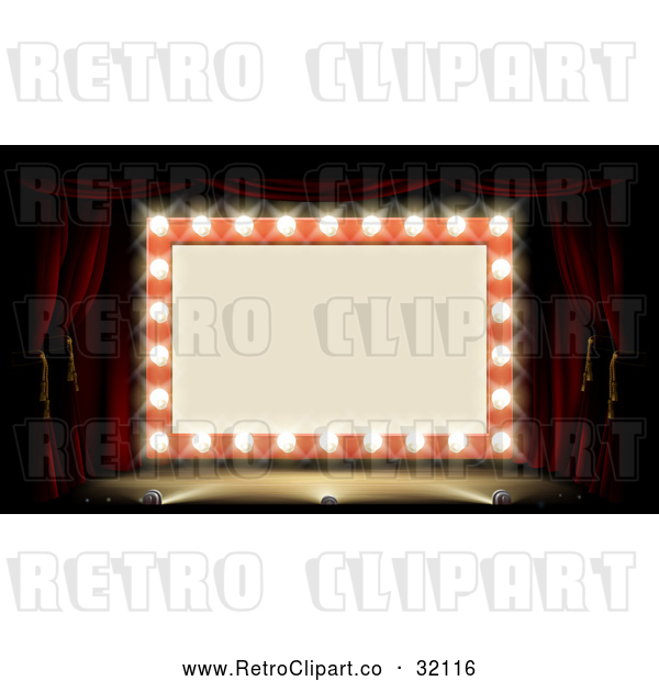 Vector Clip Art of a Retro Marquee Theater Sign Lit up with Bulbs and Stage Lights