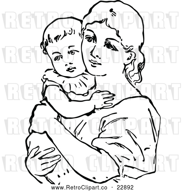 Vector Clip Art of a Retro Mother Holding Her Baby