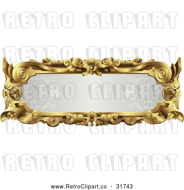 Vector Clip Art of a Retro Ornate Gray and Gold Frame with Blank Space