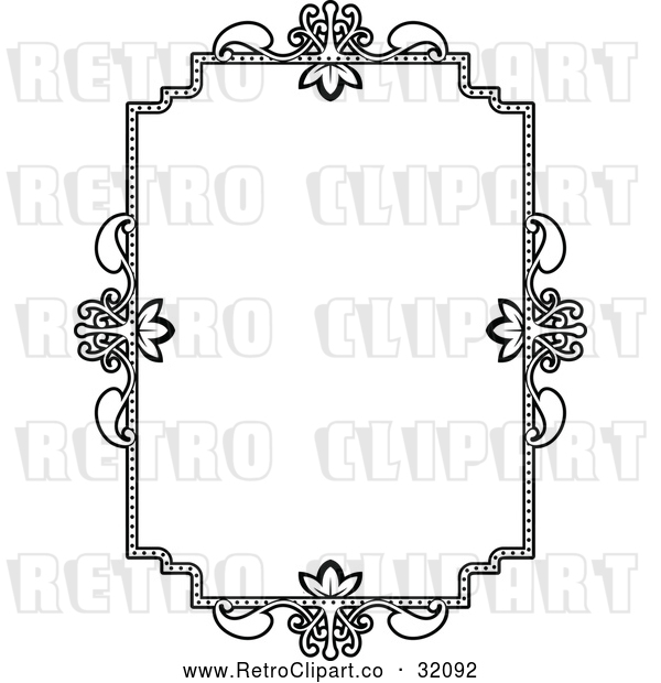 Vector Clip Art of a Retro Ornate Vintage Floral Frame in Black Lineart
