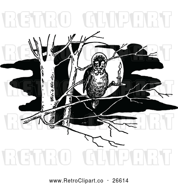 Vector Clip Art of a Retro Owl in a Tree