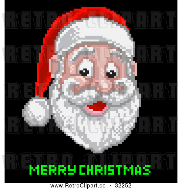 Vector Clip Art of a Retro Pixelated Santa with Merry Christmas Text