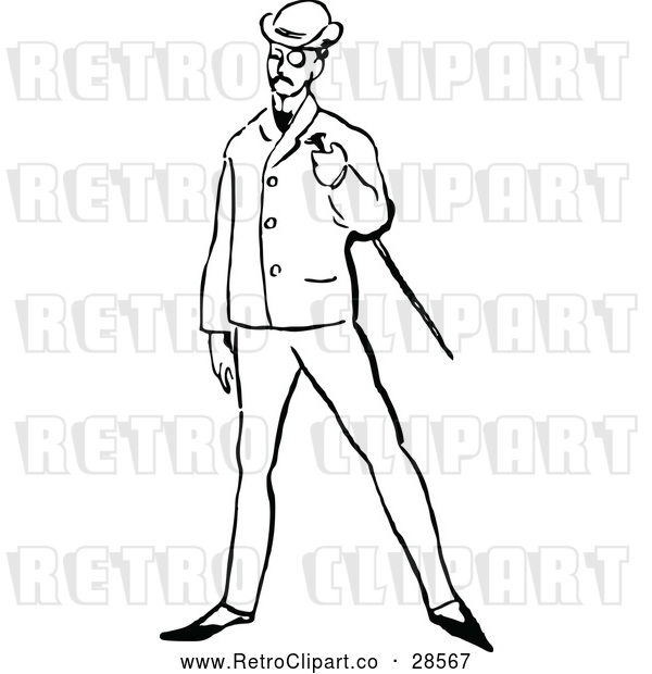 Vector Clip Art of a Retro Posh Man with a Cane