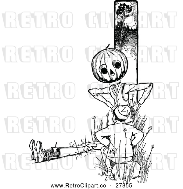 Vector Clip Art of a Retro Pumpkin Character Talking to a Boy