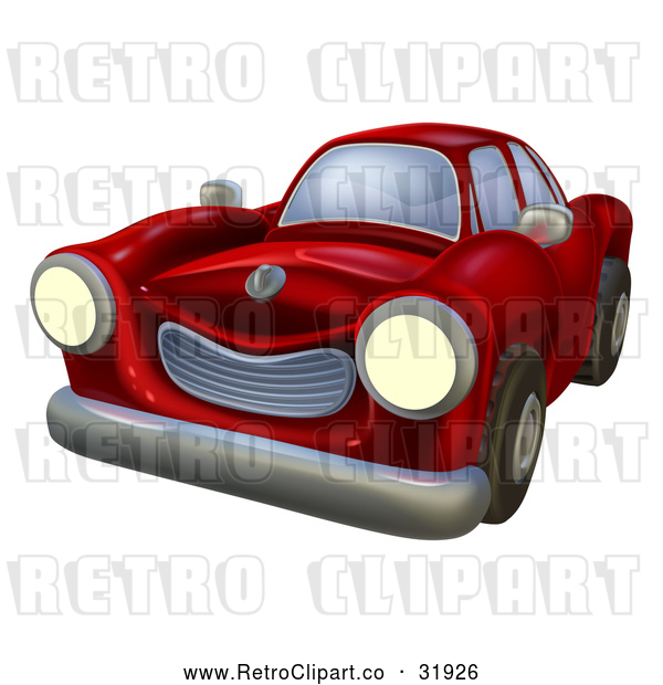 Vector Clip Art of a Retro Red Car with Lights on