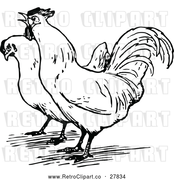 Vector Clip Art of a Retro Rooster and Hen