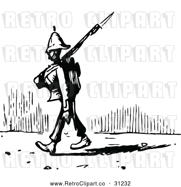 Vector Clip Art of a Retro Soldier Pacing with Rifle
