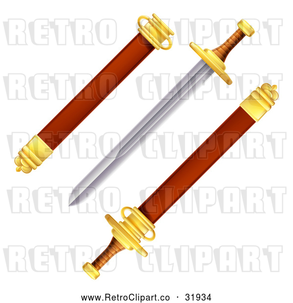 Vector Clip Art of a Retro Sword with Scabbard