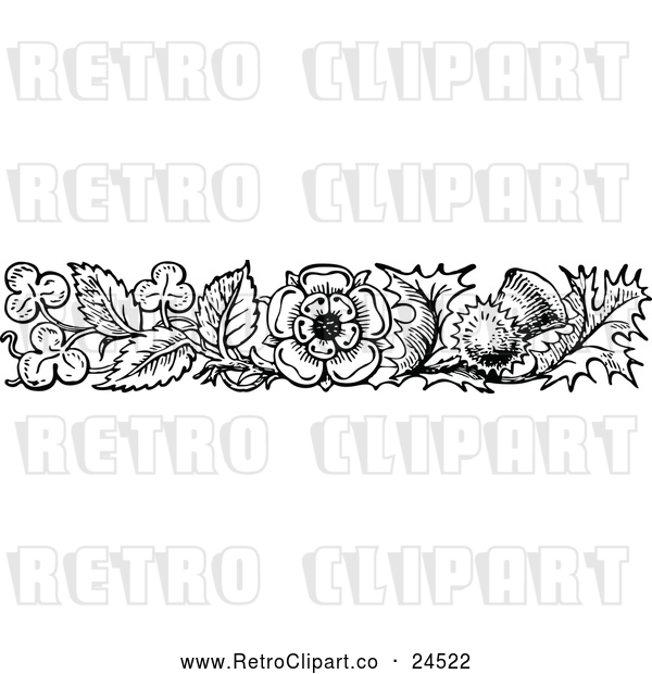 Vector Clip Art of a Retro Thistle Flower Border
