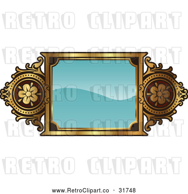 Vector Clip Art of a Retro Turquoise and Gold Frame with Copyspace