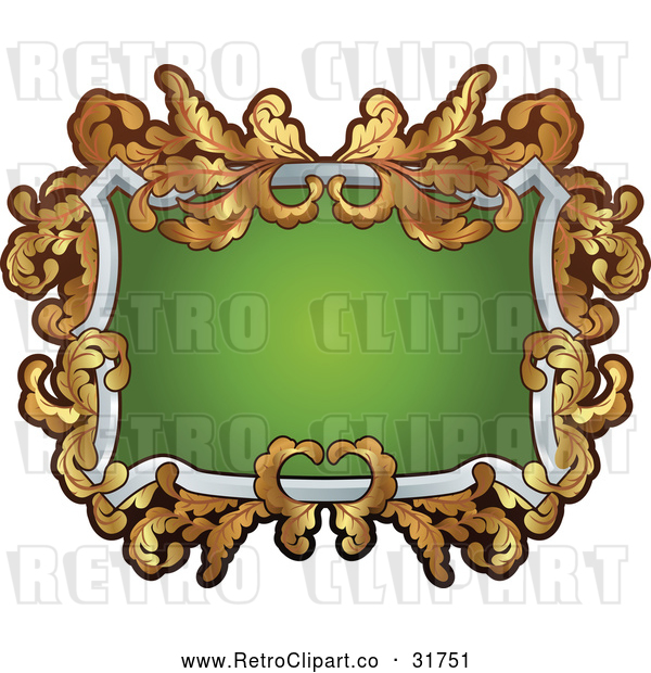 Vector Clip Art of a Retro White, Green and Gold Frame