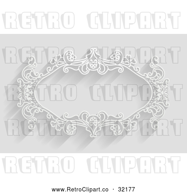 Vector Clip Art of a Retro White Ornate Floral Frame in Black and White