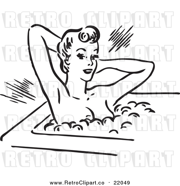 Vector Clip Art of a Retro Young Lady Relaxing in a Hot Bubble Bath