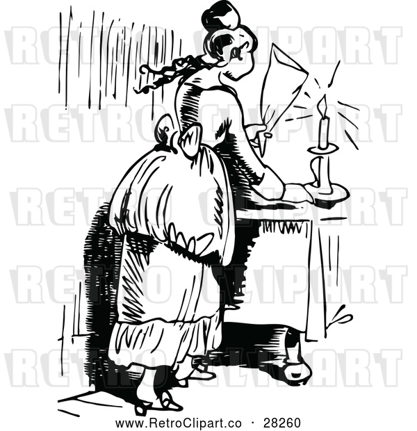 Vector Clip Art of a Retro Young Lady Snuffing out a Candle