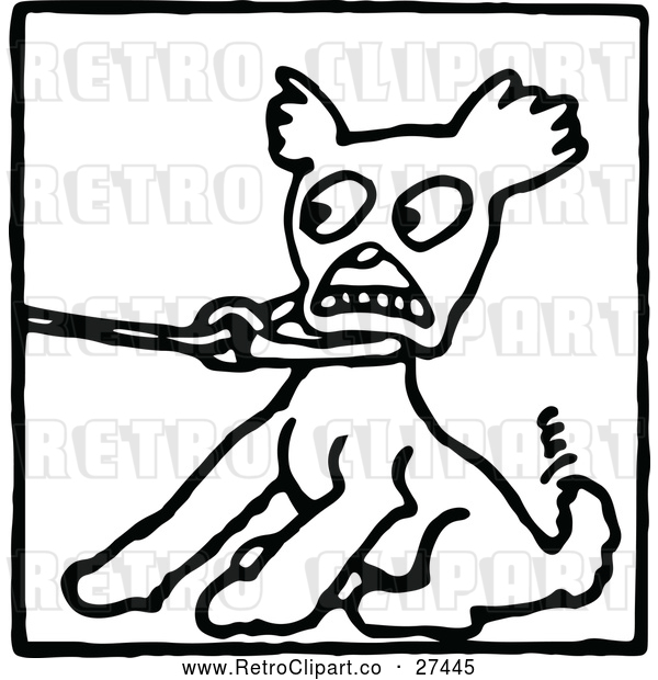 Vector Clip Art of a Scared Retro Dog Pulling Against a Leash
